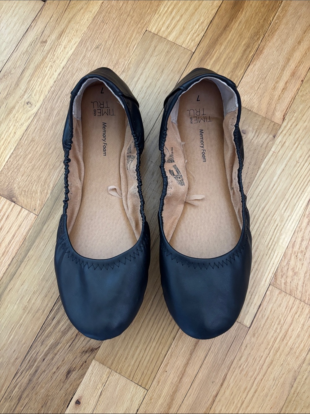 Time and Tru Black Faux-Leather Slip-On Ballet Flats
